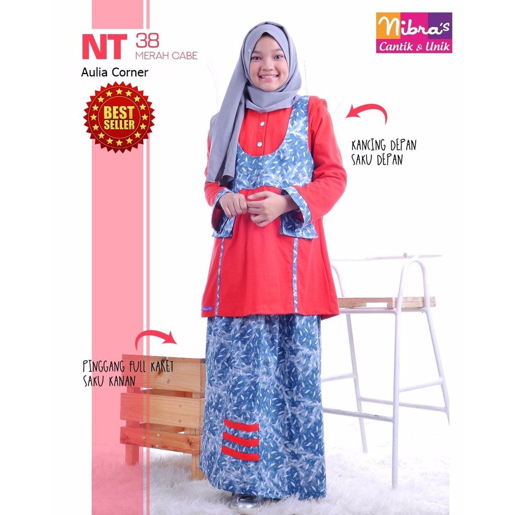 EKSLUSIF Gamis Remaja Nibras NT 38 Merah Cabe Baju Gamis Setelan
