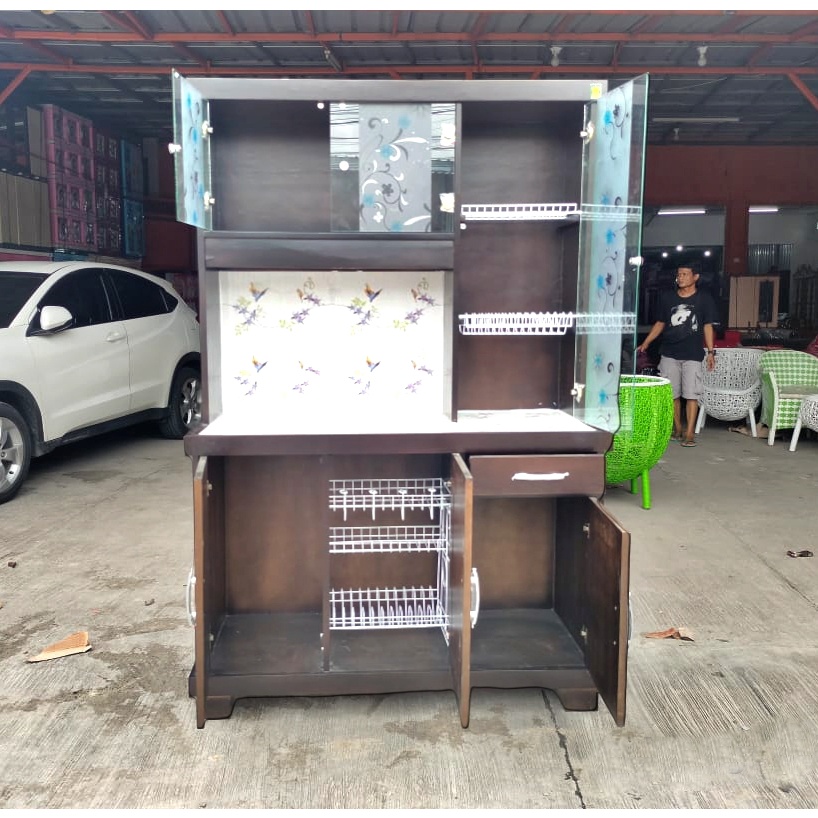 Lemari dapur Pintu 3 kayu mahoni lemari dapur bodi kayu