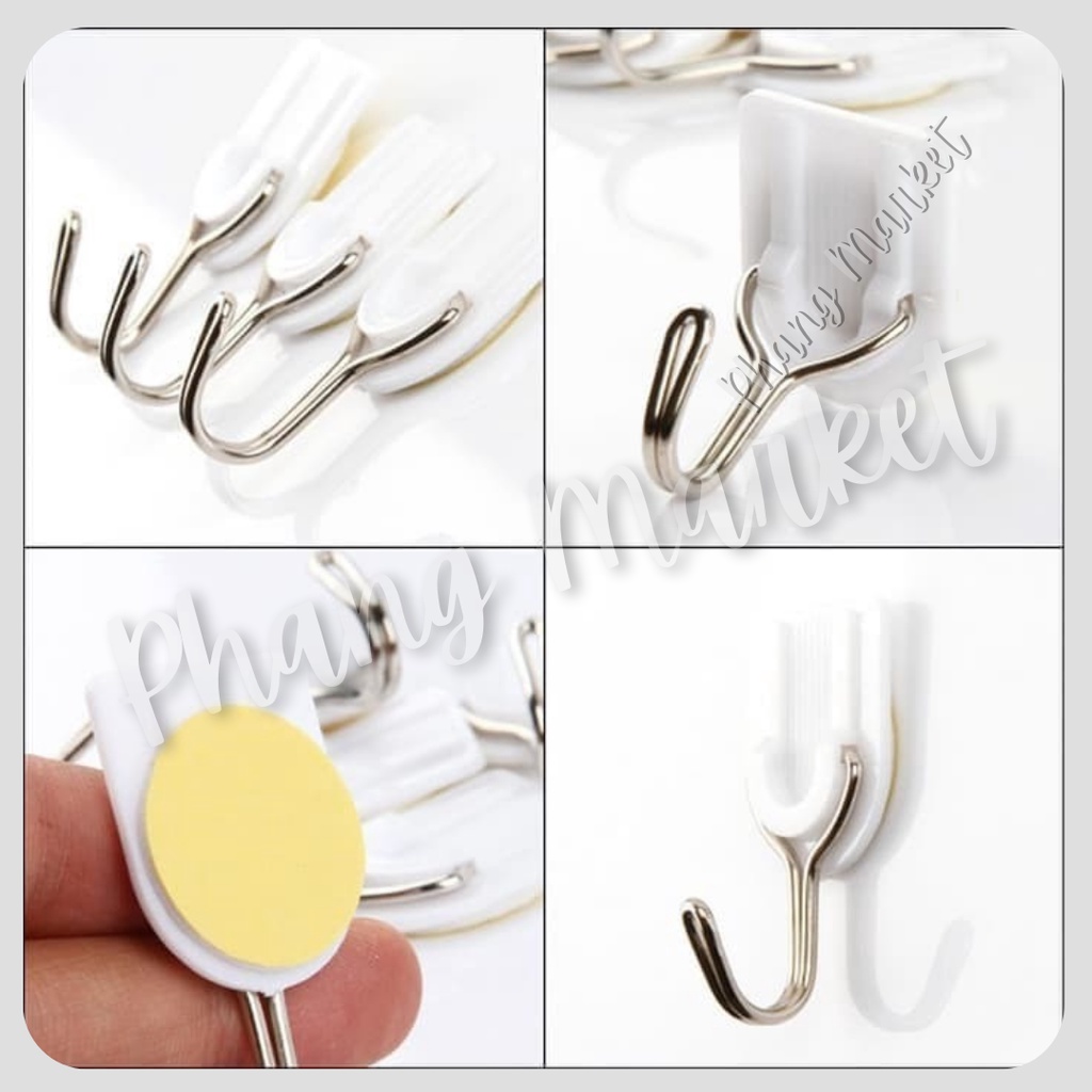 6 Pcs Gantungan Magic Hook Cantolan Baju Pakaian Celana Tempel Dinding Pintu Multifungsi Serbaguna Sticky Hanger