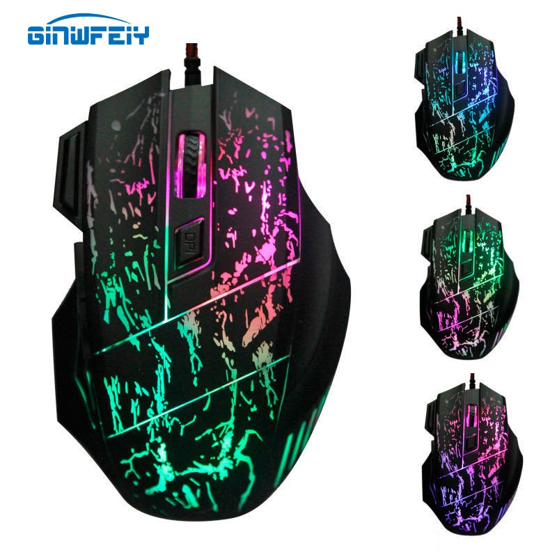 Mouse Gaming Kabel USB 5500dpi 7D Motif Retak Air Penuh Warna