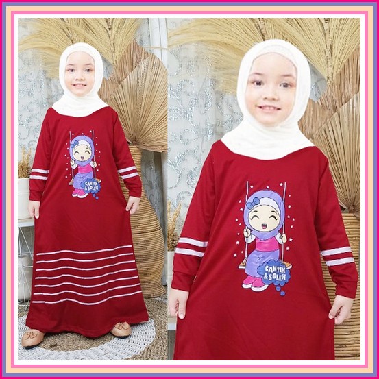 Gamis Couple Ibu Dan Anak Bahan Dior Silk Kombinasi Ceruty Cantik & Soleha Gamis Dress Anak 3-12Tah