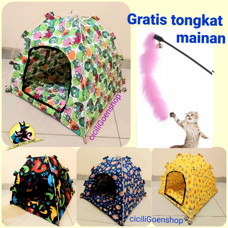 TENDA MOTIF CANTIK kitten Kucing anjing gratis Alas Kasur n mainan pet kandang tent portable praktis lipat nyaman murah