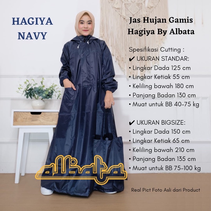 Jas Hujan Jumbo Wanita Model Gamis Hagiya Albata warna Navy