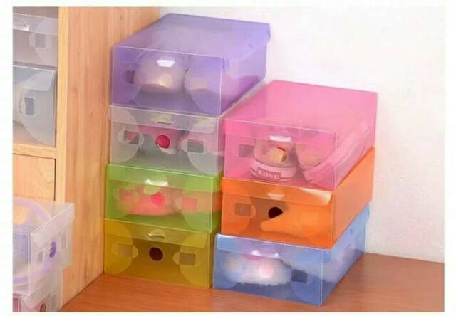 Boks Kotak Sepatu TRANSPARAN Warna Warni Tumpuk - Transparent Shoes Box Colourfull Organizer