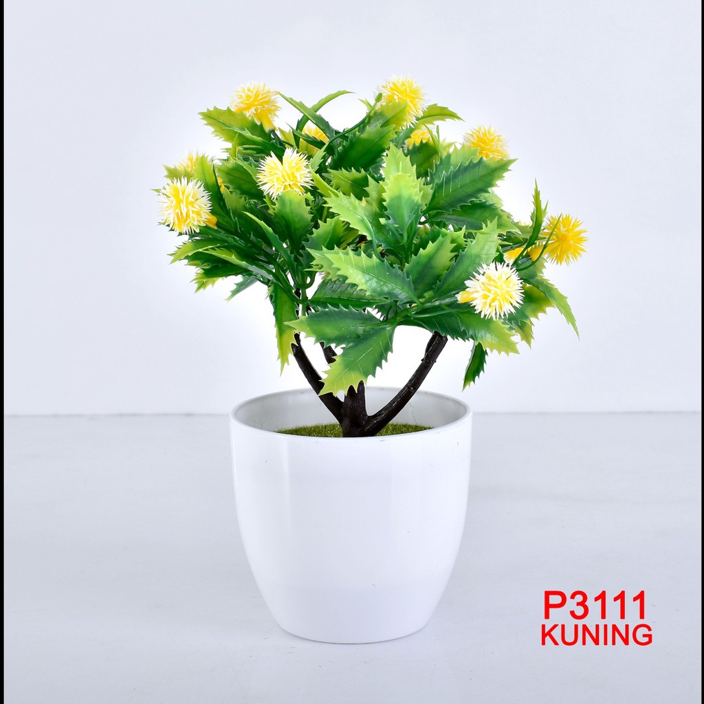 COD / TL88 POT TANAMAN  BUNGA HIAS DEKORASI RUANGAN BUNGA PLASTIK HIAS P3111-KUNING