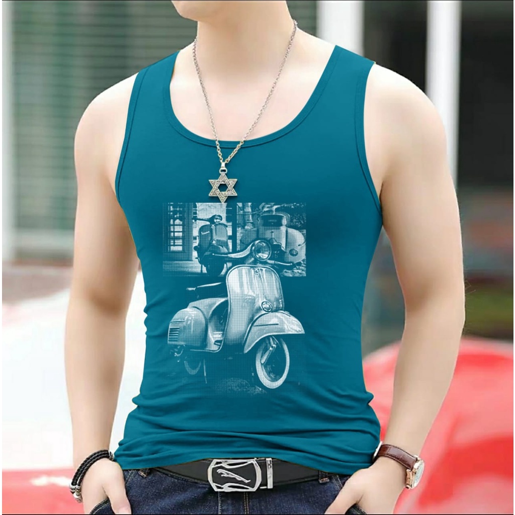 ALIPIO FASHION - SINGLET SPANDEX MOTIF VESPA HASAN / kaos cowok / kaos singlet / kaos dalem singlet cowok