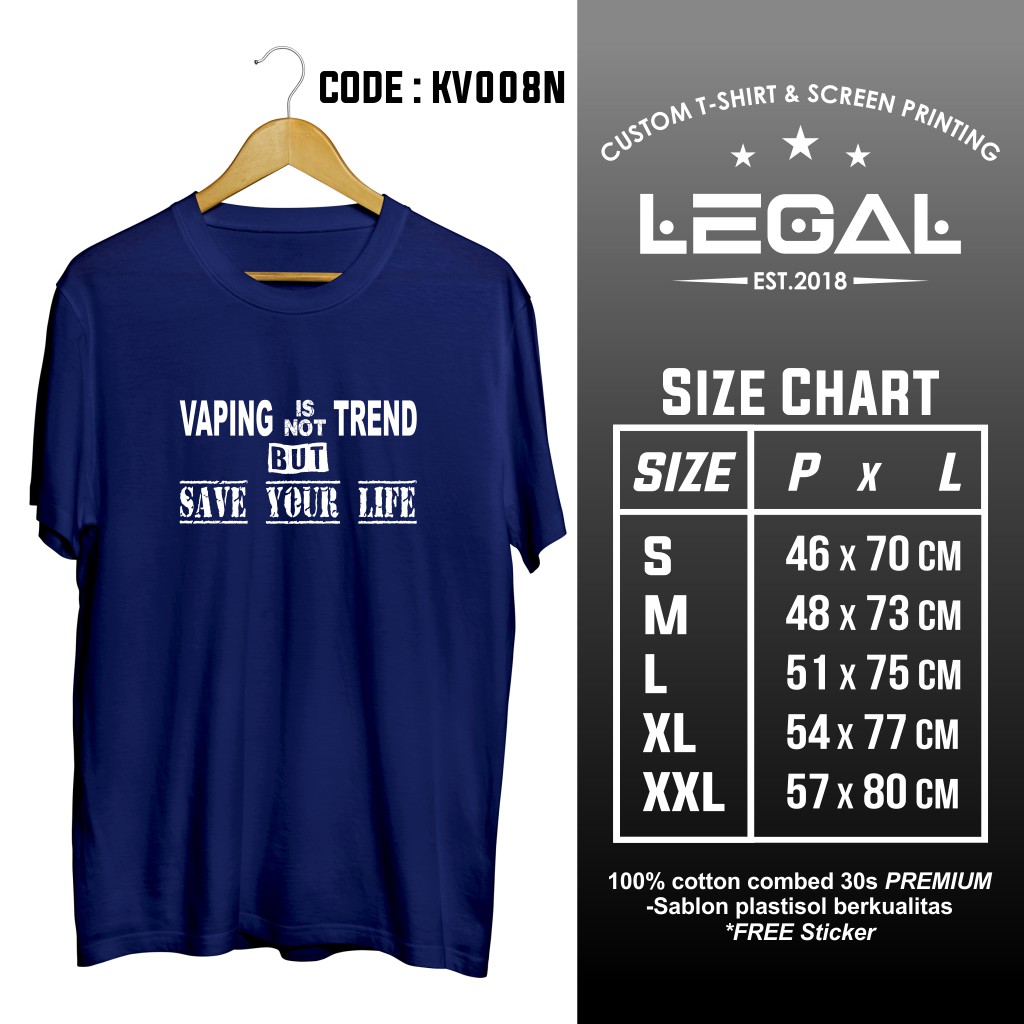 Kaos Vapers Navy 100% cotton combed Premium | Sablon Plastisol Berkualitas
