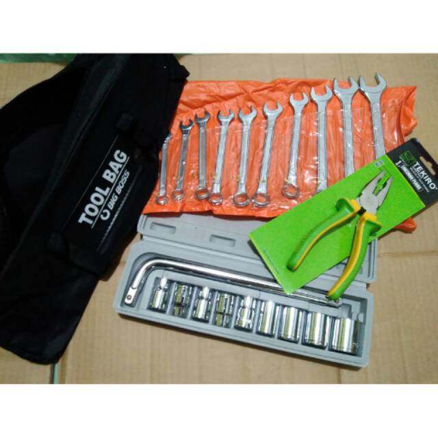 Kunci Sok Set Paket kunci Ring Pas Set Tang Kombinasi Tekiro Tool Bag 4 Macam Tool Kit