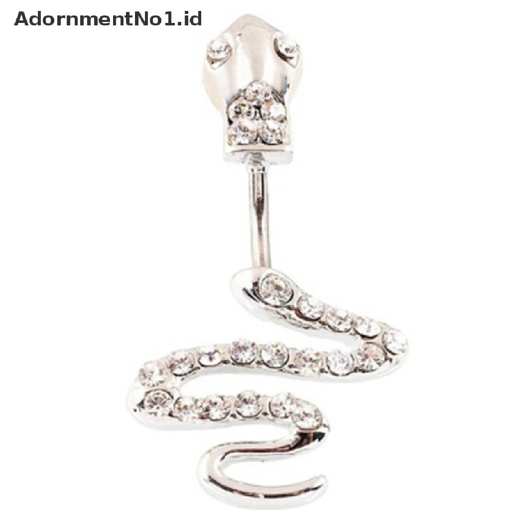 (AdornmentNo1) Cincin Tindik Perut / Pusar Bentuk Ular Bahan Stainless Steel Untuk Wanita