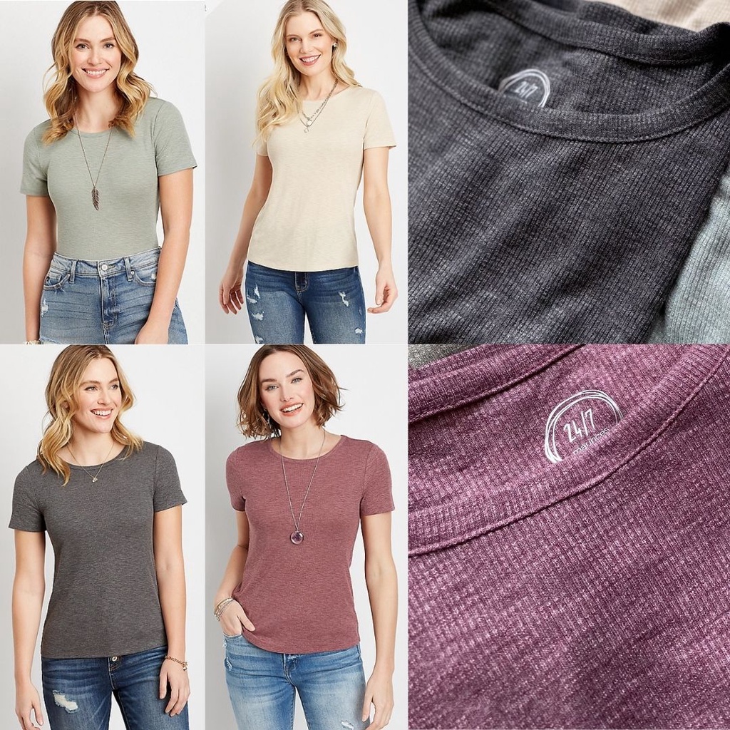 Maurices Ribbed Knit Top - Kaos Katun Ribbed Stretch Daily Full Tag - Tuck Tee