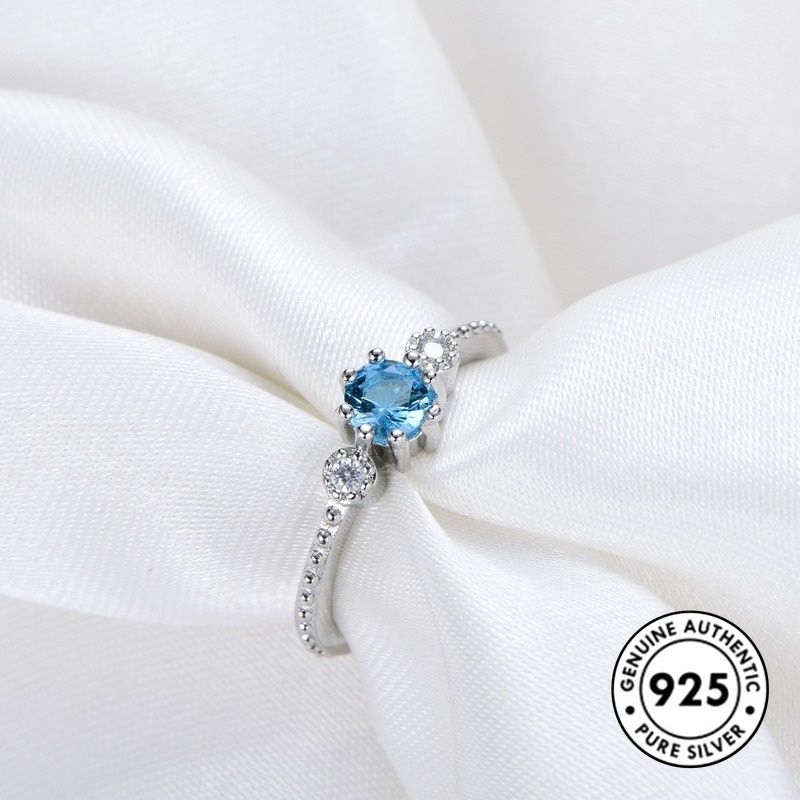 Cincin Lapis Silver 925 Simple Elegan Dengan Sapphire Untuk Wanita