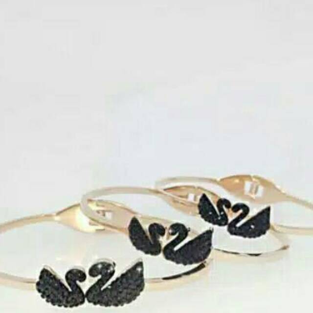 GG Gelang Bangle Dua Angsa Hitam Titanium Premium Lapis Emas 18K Rose Gold# GL-101B