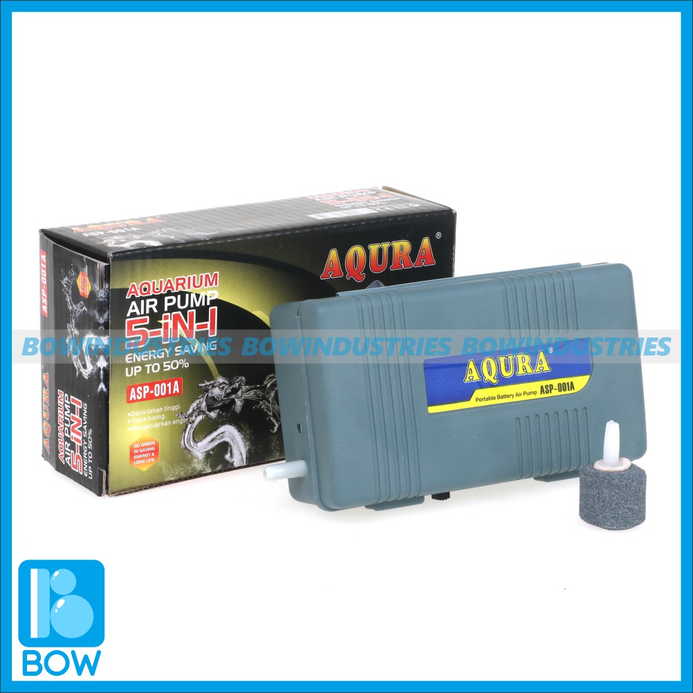 Mesin Aerator Pompa Gelembung Udara Aquarium  DC Batre Baterai 1 Lubang Outlet AQURA ASP 001A