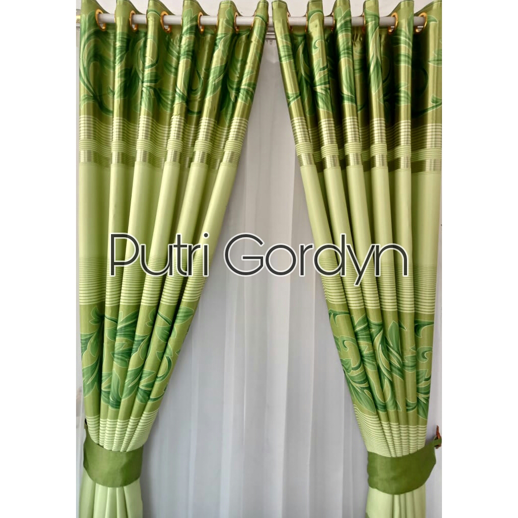 Gorden hordeng murah Blackout Abstrak king Hijau tanpa vitrase