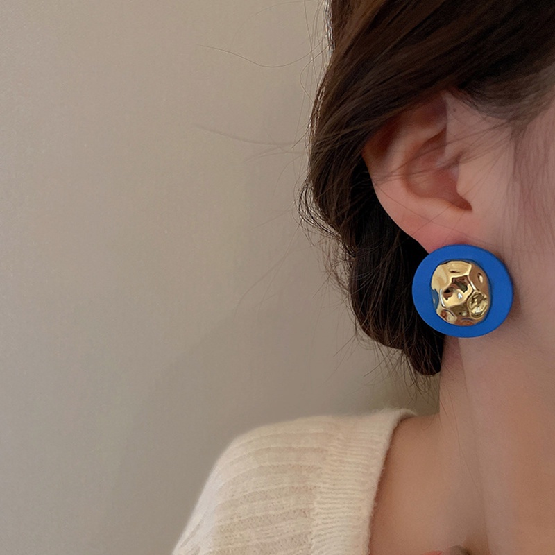 Anting Rantai Panjang Bentuk Bulat Hati Geometris Bahan Akrilik Warna Biru Gaya Vintage Untuk Wanita