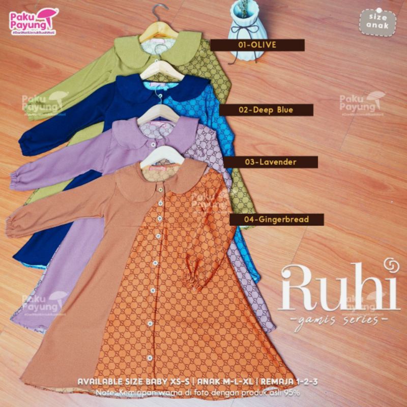 ✅ SETELAN BAJU GAMIS ANAK MUSLIM PEREMPUAN PAKU PAYUNG RUHI SERIES
