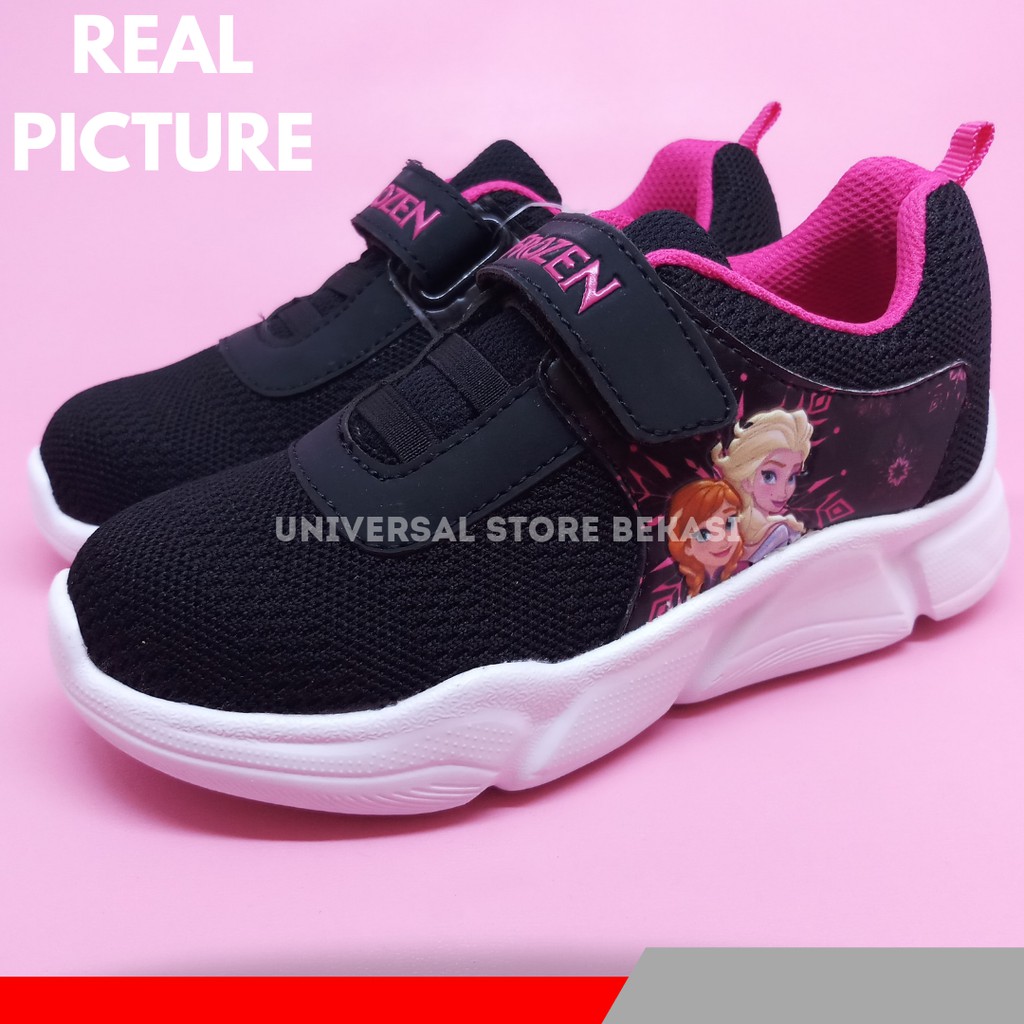 Sepatu anak Perempuan Sneakers Anak Karakter LIGHT SNOW Frozen Elsa Putih Pink