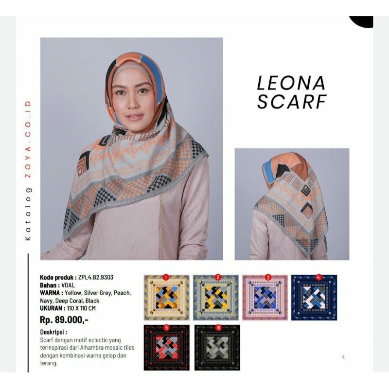 Zoya Hijab Segiempat Leona Scraf Jilbab Motif