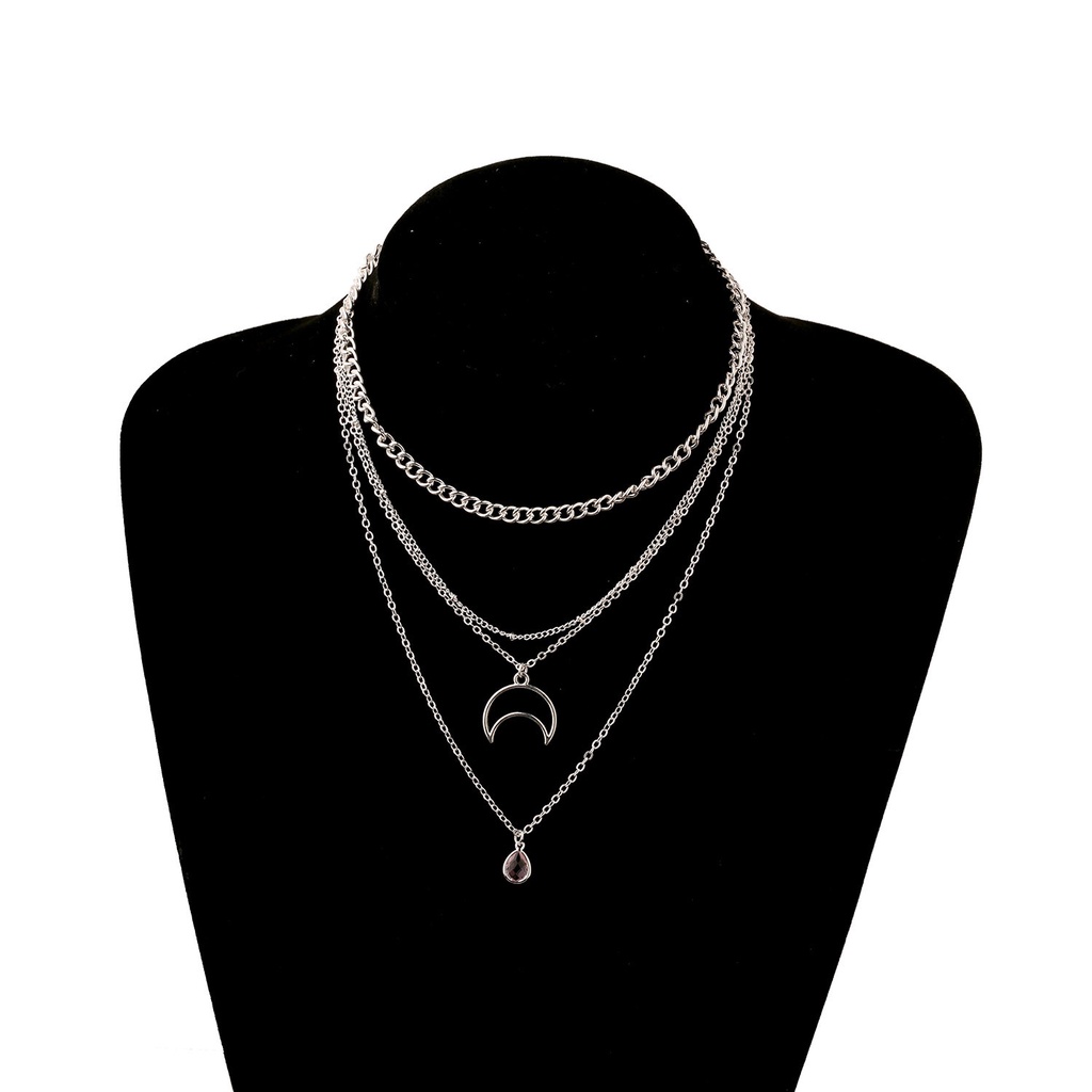 Kalung Rantai Multilayer Liontin Gembok Aksesoris Hijab Fashion Wanita Korean Style Layered Necklace Part 2-2