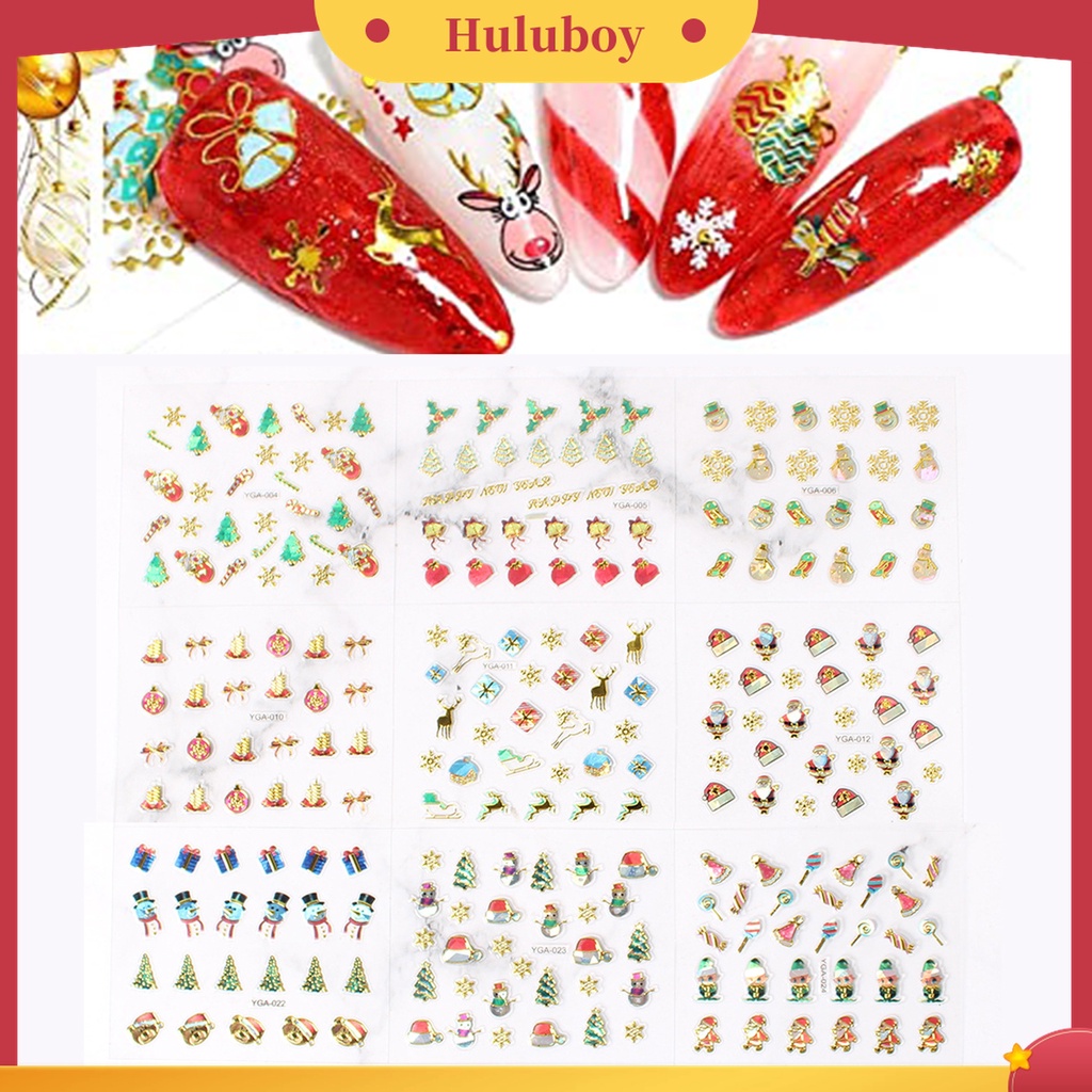 Huluboy Huluboy♡ 24pcs / Set Stiker Kuku Motif Natal Warna-Warni Untuk Dekorasi Manicure
