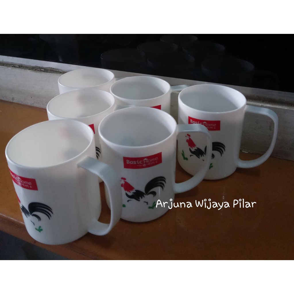 gelas melamin BGL-1 Piko Mug Gelas Cangkir Ayam Jago (Printing asli / Bukan stiker) Plastik Wadah Minum 310 ml Basic Home - Lion star +Bubblewrap