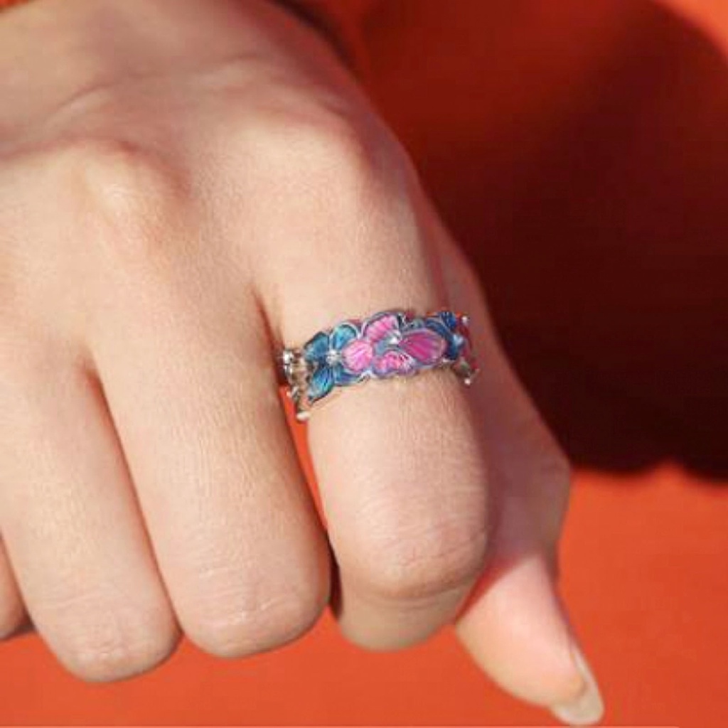 Hu Hu Hu Hu Hu Alat Bantu Pasang Kacamata♡ Cincin Bentuk Bunga Kupu-Kupu Warna-Warni Bahan Alloy Untuk Wanita