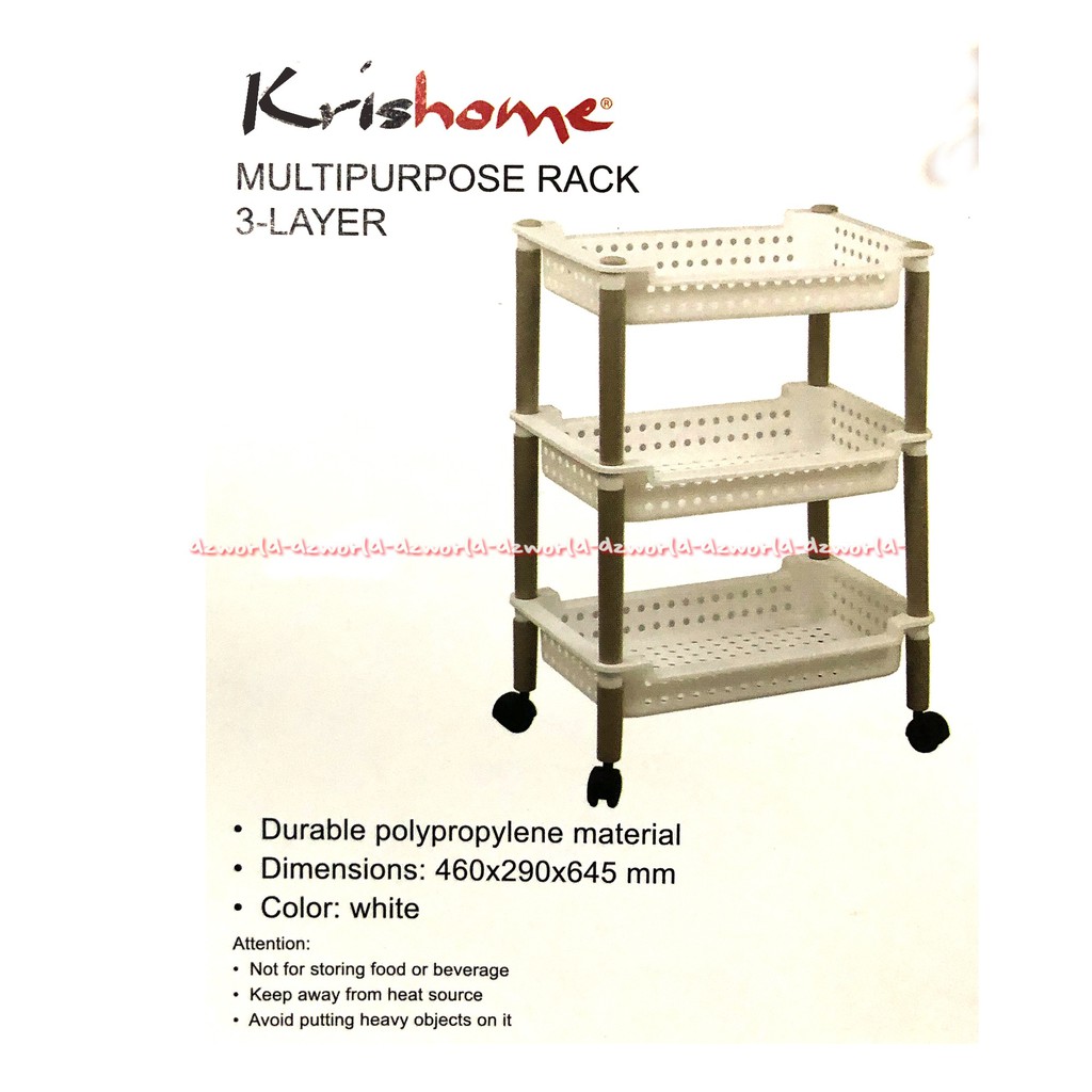 Krishome Multipurpose White Rack Rak 3 Tingkat Dengan Roda