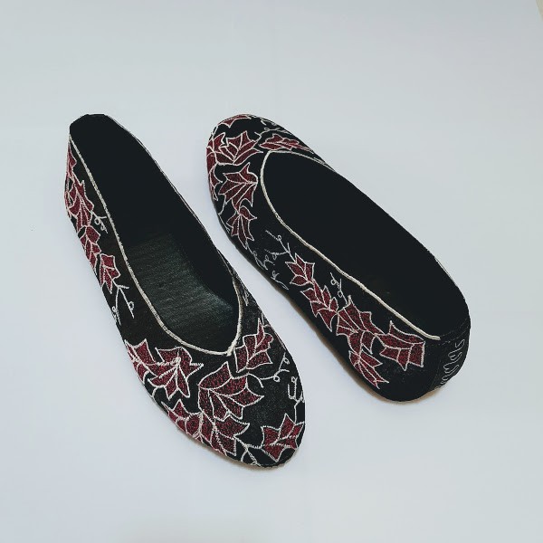 etnik fashion sepatu wanita flat slip on bordir murah terbaru motif daun pink