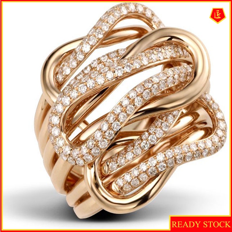 [Ready Stock]Multi-Layer Winding Full Diamond Ring 18K Rose Gold