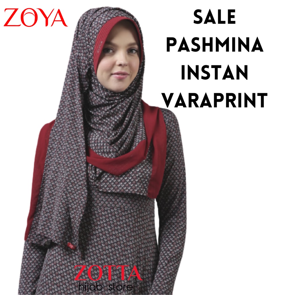 Pashmina Instan Zoya Selendang Varaprint Hitam dan Tosca