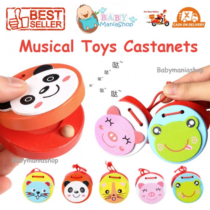 Mainan Musik Castanet Tepuk Kayu Montessori Clapper Hewan Alat Musik Wooden Castanets Kayu