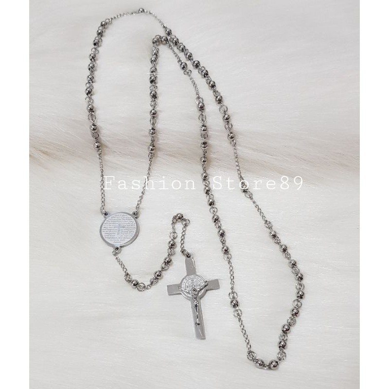 new kalung Rosario kalung rohani salib silver titanium kalung salib rohani titanium impor bestquality Kalung Doa Bapa Kami Salib Titanium Silver