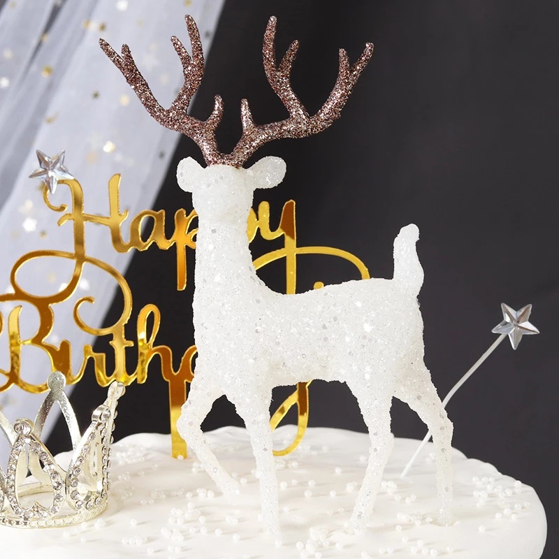 Hot Sale/Dekorasi Rusa Kristal Imitasi Natal/Hiasan Kue Anak Rusa Salju Putih/Merry Christmas Elk Cake Decor Home Untuk Home Festival Party Wedding Masa Kini