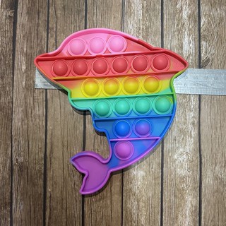 TOKOJUJUR  Pop It BESAR AMONG US DINO UNICORN SEGIEMPAT JUMBO RAINBOW PUZZLE MAINAN EDUKASI ANAK-DOLPHIN PELANGI