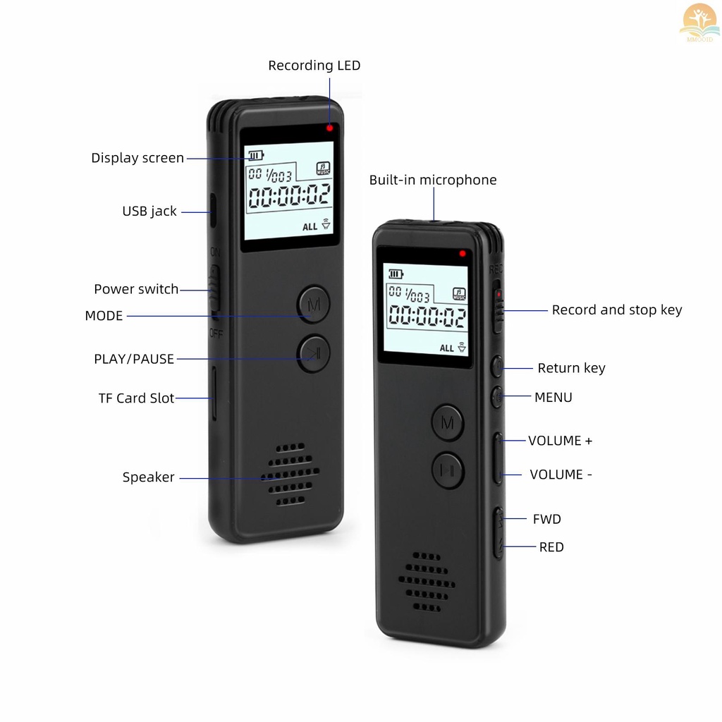 (MMOI) Alat Perekam Suara Digital HD MP3 Player 32GB 10h Dengan Fitur Noise Reduction