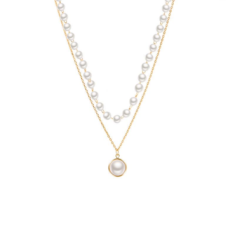 Kalung cahaya mewah minoritas retro ins sederhana double-layer kalung mutiara wanita trendi kalung n