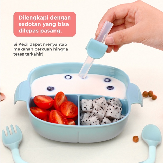 MAK303 MUGU SUCTION DIVIDED PLATE PIRING MAKAN ANAK SEKAT ANTI TUMPAH DENGAN SEDOTAN