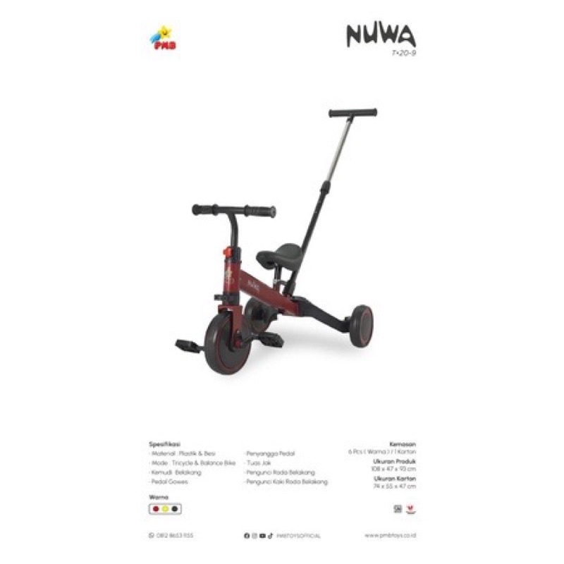 Pushbike Push Bike Balance Roda 3 Sepeda Anak Nuwa T20-9