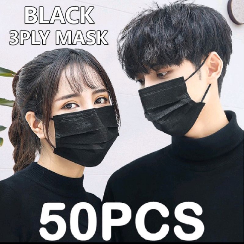 black mask 3 ply earlop 50pcs