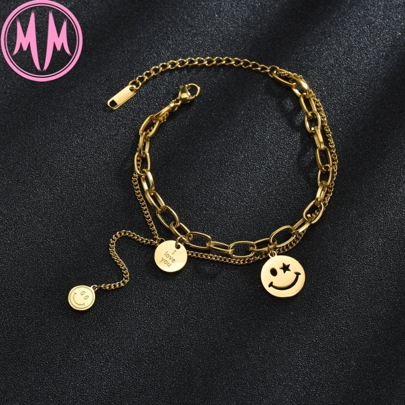 MORYMOSHI B469 Gelang Wanita Titanium Stainless Smile Anti Karat Anti Luntur Fashion Korea