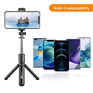 WeCool  S1 Bluetooth Extendable Selfie Sticks Tongkat Selfie Bluetooth yang Dapat Diperpanjang dengan Remote Nirkabel dan Tripod Stand 3-in-1 Multifungsi Selfie Stick dengan Tripod Stand Kompatibel dengan iPhone dan all phones