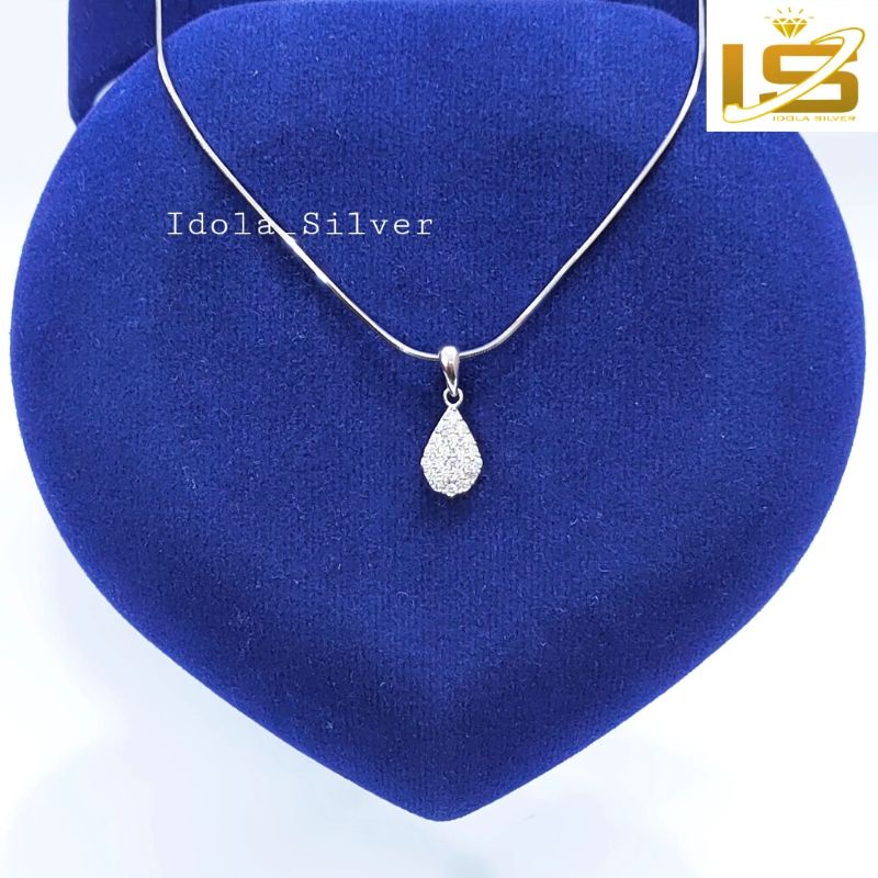 KALUNG PERAK ASLI SILVER WANITA 925 LAPIS EMAS PUTIH MODEL LIONTIN OVAL - PERHIASAN PERAK WANITA