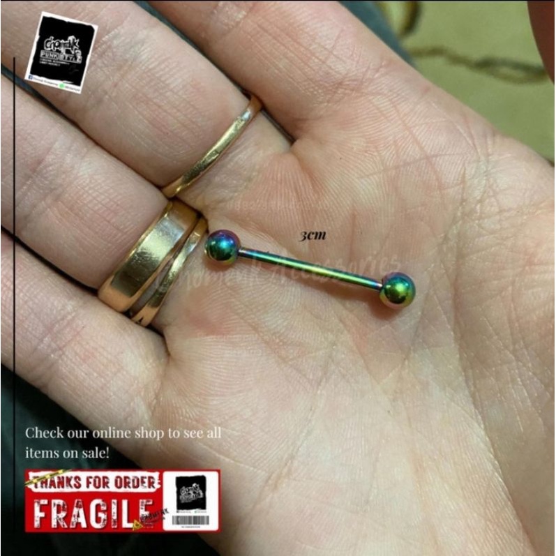 Piercing earring anting tindik barbel lidah titanium pelangi