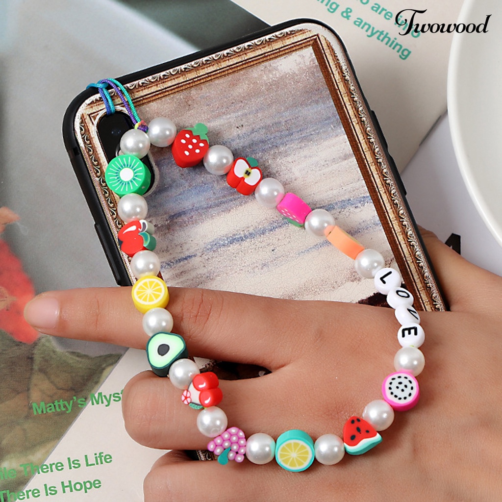 Twowood Strap Pergelangan Tangan Motif Buah Bahan Polymer Clay Untuk Aksesoris Handphone