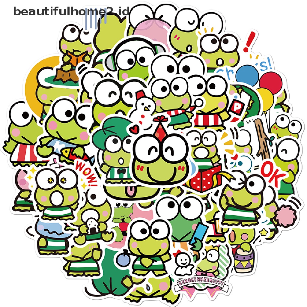 (Beautifulhome2.Id) 50pcs Stiker Motif Anime Kero Keroppi Untuk Dekorasi Buku Diary / Scrapbook / Handphone / Laptop