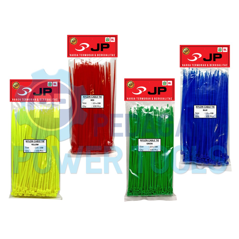 PAKET 4 SET KABEL TIES 2.5 x 150 MM MERAH KUNING HIJAU BIRU 100 PCS