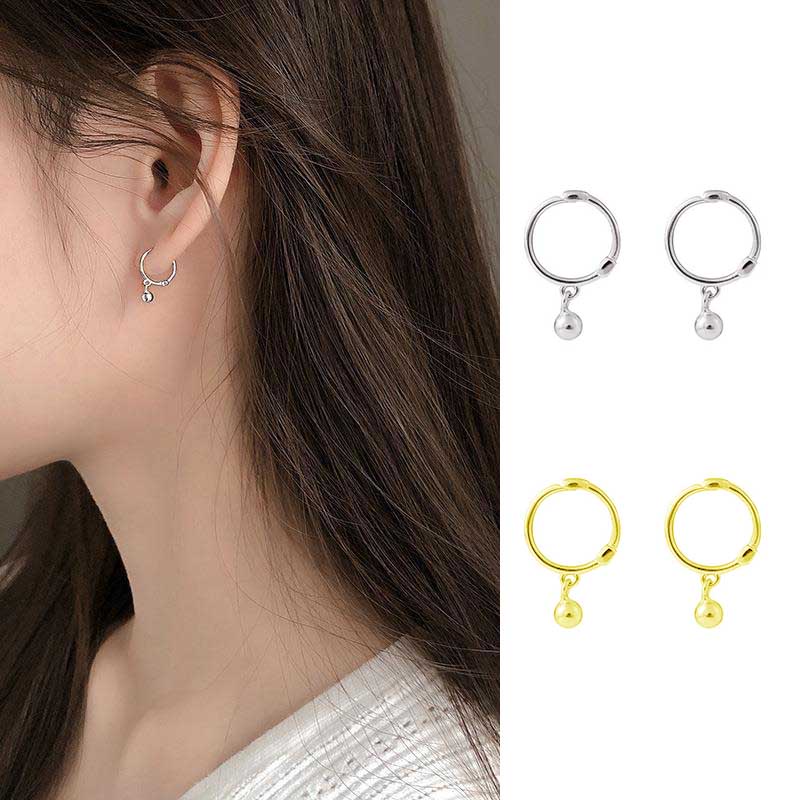 Anting Tusuk Gantung Bahan Sterling Silver 925 Desain Bola Metal Gaya Korea Untuk Wanita