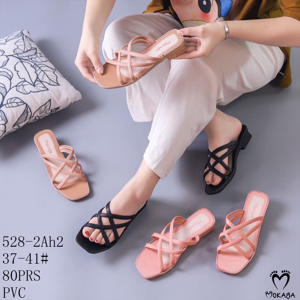 Sandal Slop Jelly Hak Wanita 2 Tali Silang Mewah Cantik Elegant Formal Import Mokaya / Size 37-41 (528-2Ah2)