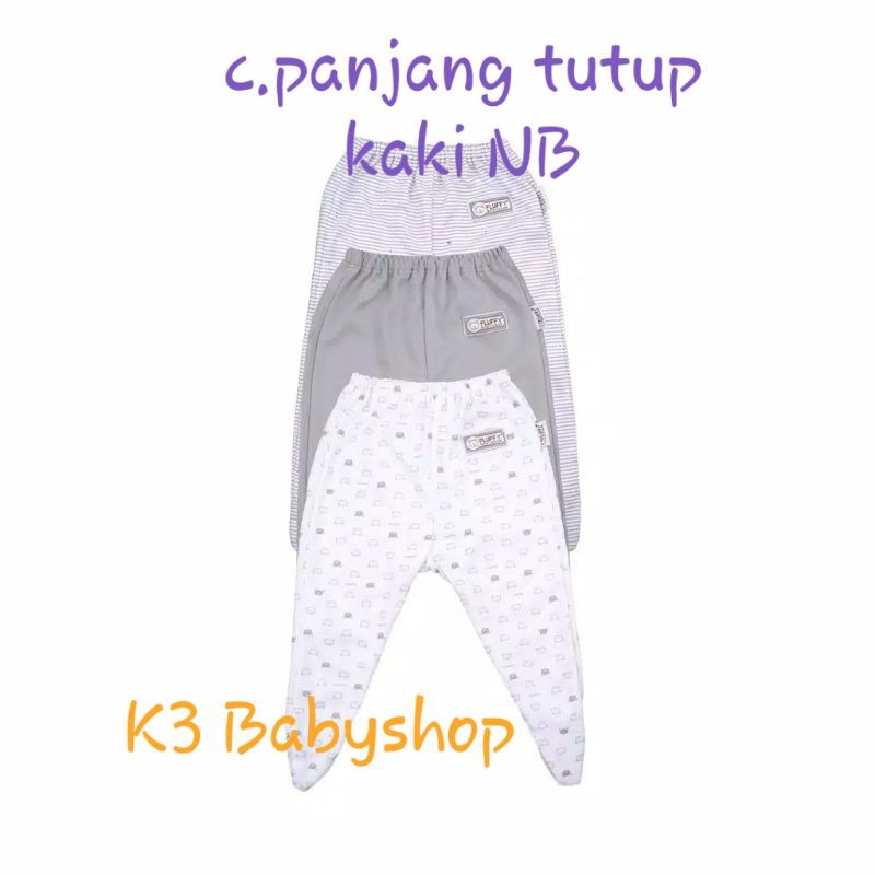 NB Celana Panjang Tutup Kaki Fluffy abu grey putih white piyama bayi anak celana panjang rib newborn