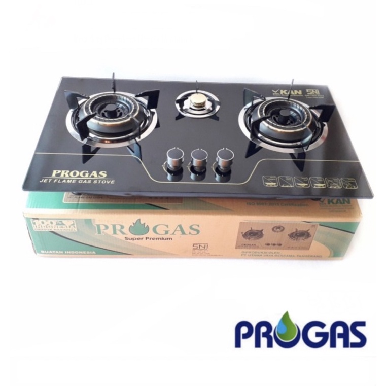 [ Progas ] Kompor Gas Kaca / Tanam Progas 3 Tungku - Full Burner (Gas -Gas)